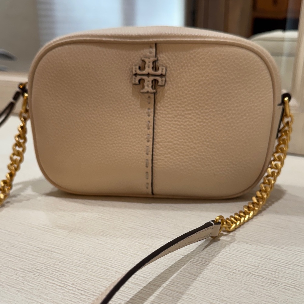 Tory Burch Beige Crossbody Bag with Gold Chain